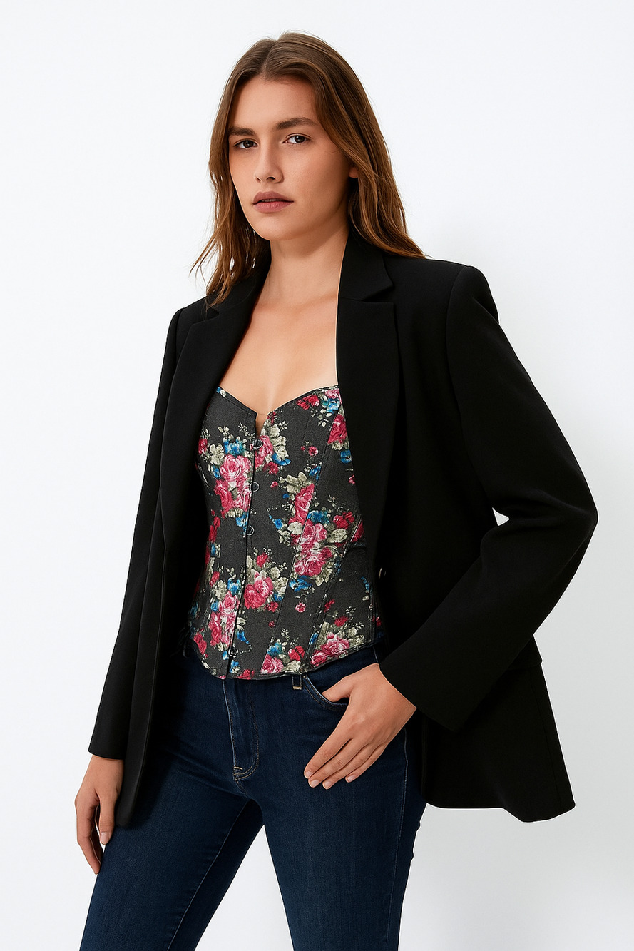 NWT Floral Corset Top Womens XXL Lace-Up Back Dark Fairy Whimsigoth Coquette